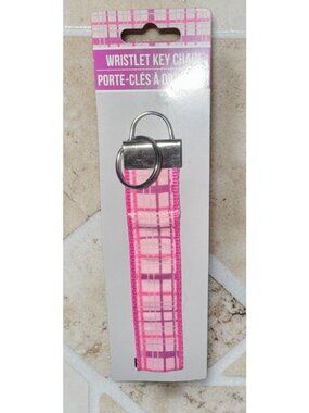 Wristlet Key Chain With Pink Floral & Plaid Patterns Durable Fabric Secure Metal